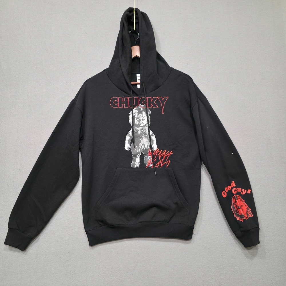 Chucky Wanna Play Men's Black Pullover Hoodie‎ Size Small NWT